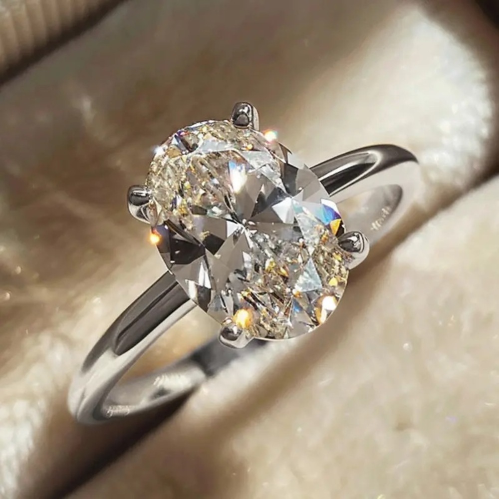 3Ct OVAL VVS Cut 4 Prong Setting Solitaire 925 Ring